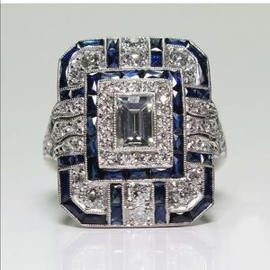 Emerald Cut White Sapphire Ring Costume - Cocktail Ring Sz 8